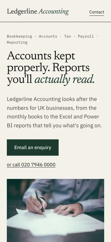 Phone view of the Ledgerline Accounting website design